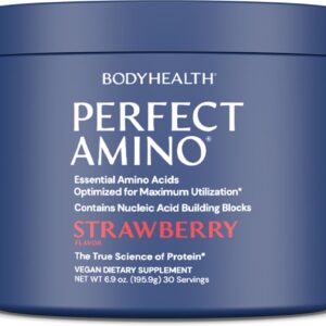 BodyHealth PerfectAmino Powder - BCAA and EAA Powder for Pre and Post Workout - Amino Acid Energy Drink for Men and Women to Support Lean Muscle and Recovery - Strawberry - 30 Servings