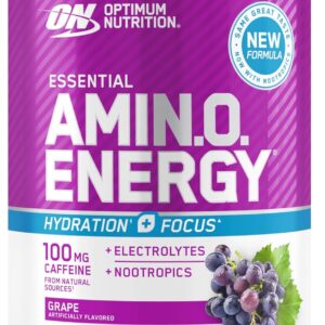 Optimum Nutrition Amino Energy Powder Plus Focus, with BCAA, Electrolytes, and Caffeine, Grape, 30 Servings (Packaging May Vary)